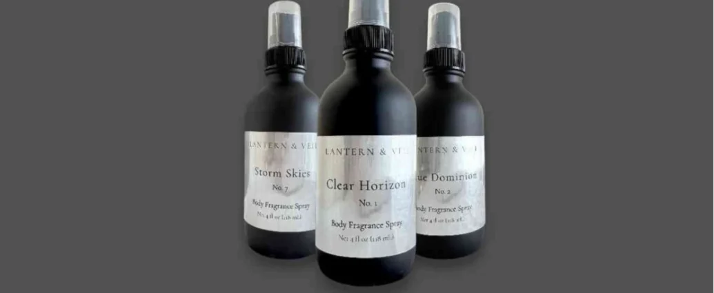 Lantern & Veil men's body fragrance sprays Clear Horizon No. 1, Blue Dominion No. 2, and Storm Skies No. 7