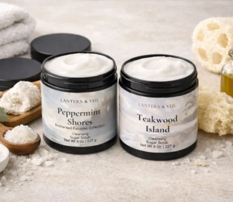 Lantern & Veil cleansing sugar scrubs with creamy exfoliating base and natural sugar crystals